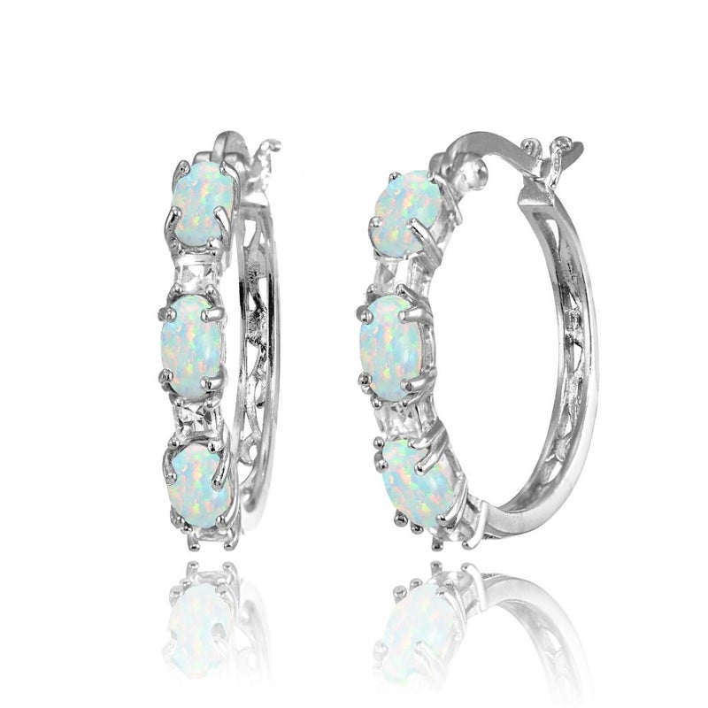 B. BRILLIANT Opal Earrings for Women Sterling Silver Hoops Princess-cut White Topaz & Oval Synthetic White Hoop Earring for Bridesmaids Fashion Trendy - Image 1